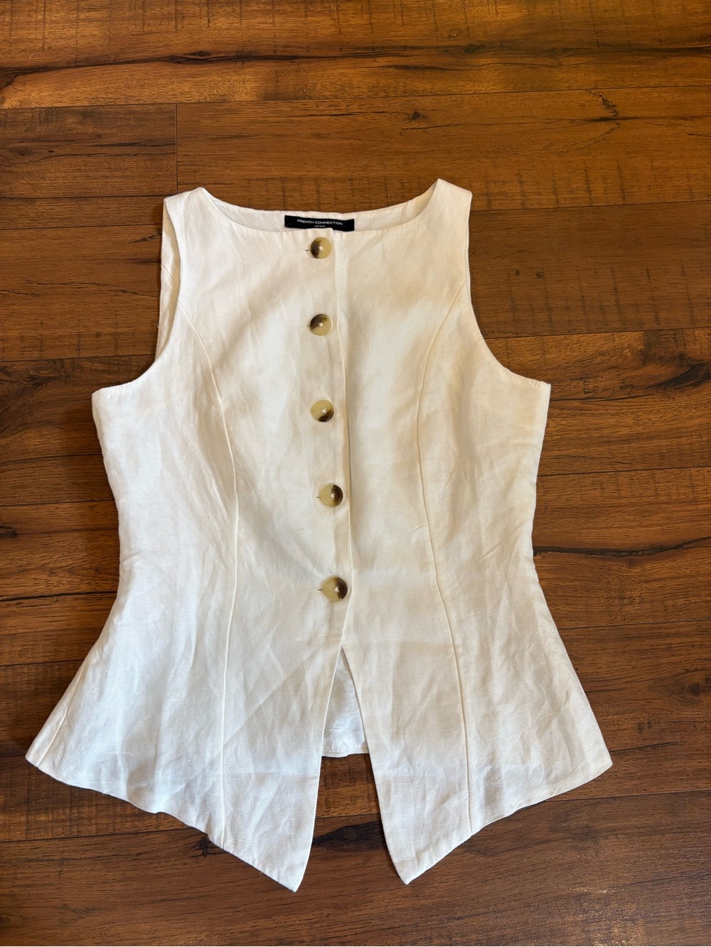 FRENCH CONNECTION Birdie Waistcoat Button Up Top Vest Size 4 Summer White $118